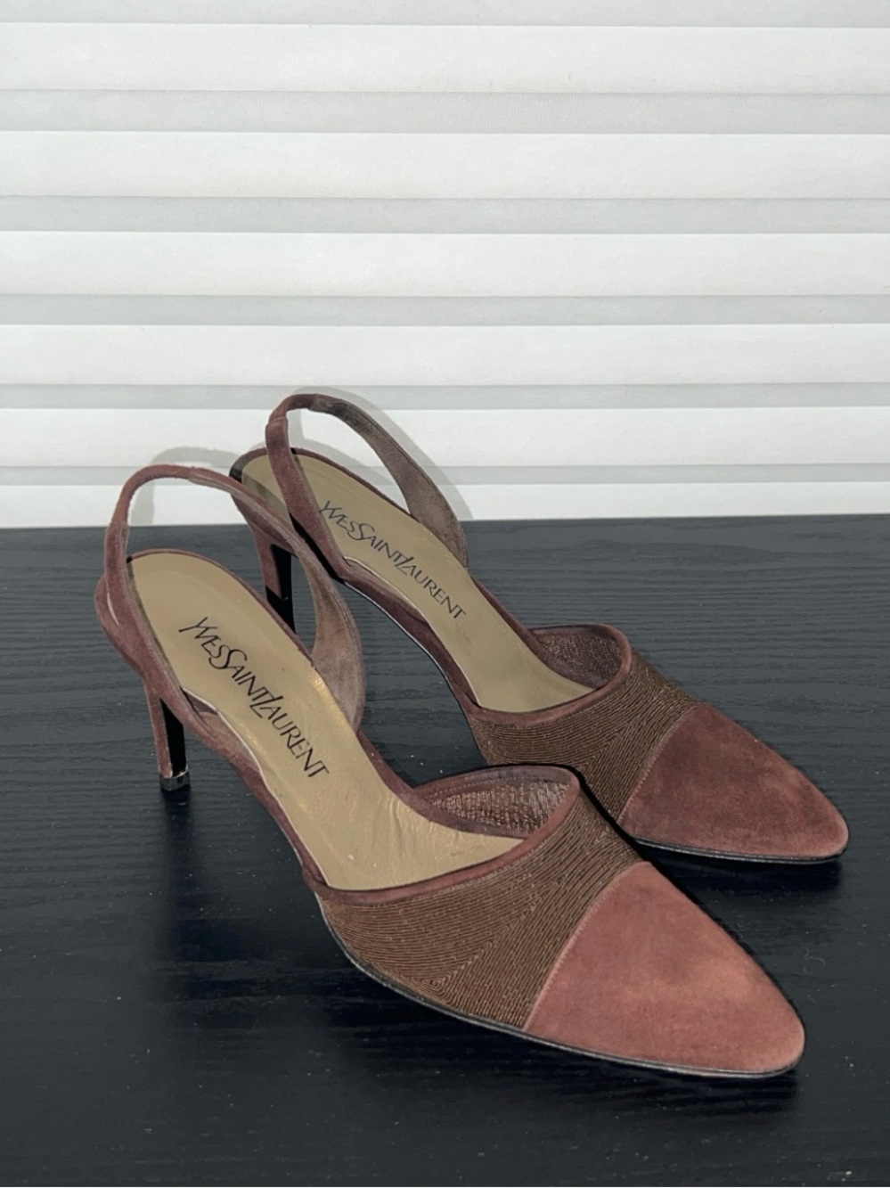 Yves Saint Laurent Two-Tone Brown Suede Slingback Heels